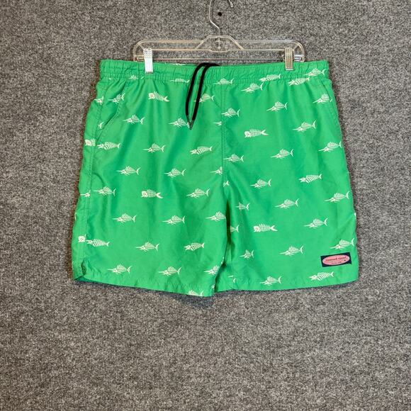 Vineyard Vines Board Shorts Mens Medium Green Swim Print Outdoors Swim Trunks - Picture 1 of 8